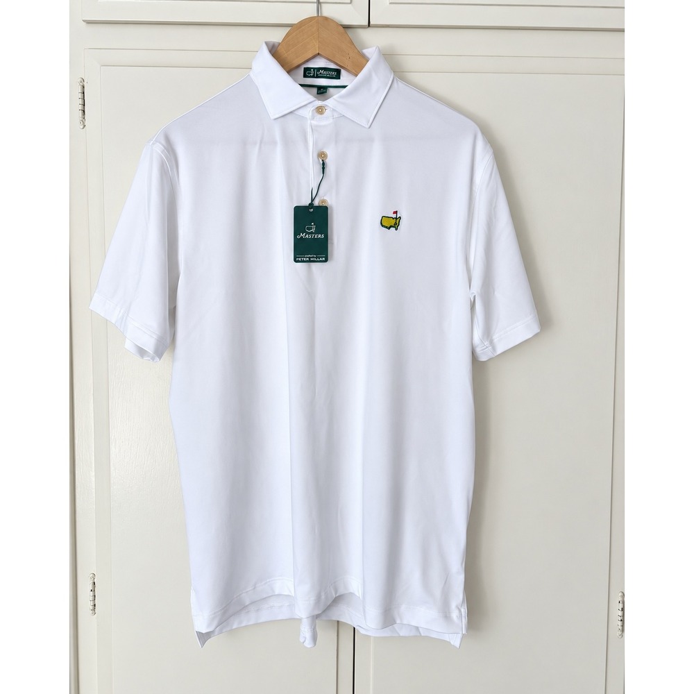 Masters Peter Millar Mens White Golf Polo Shirt Size M NWT Logo Augusta